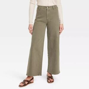 Universal Thread Women's High Rise Sailor Wide Leg Ankle Jeans Olive Green 0